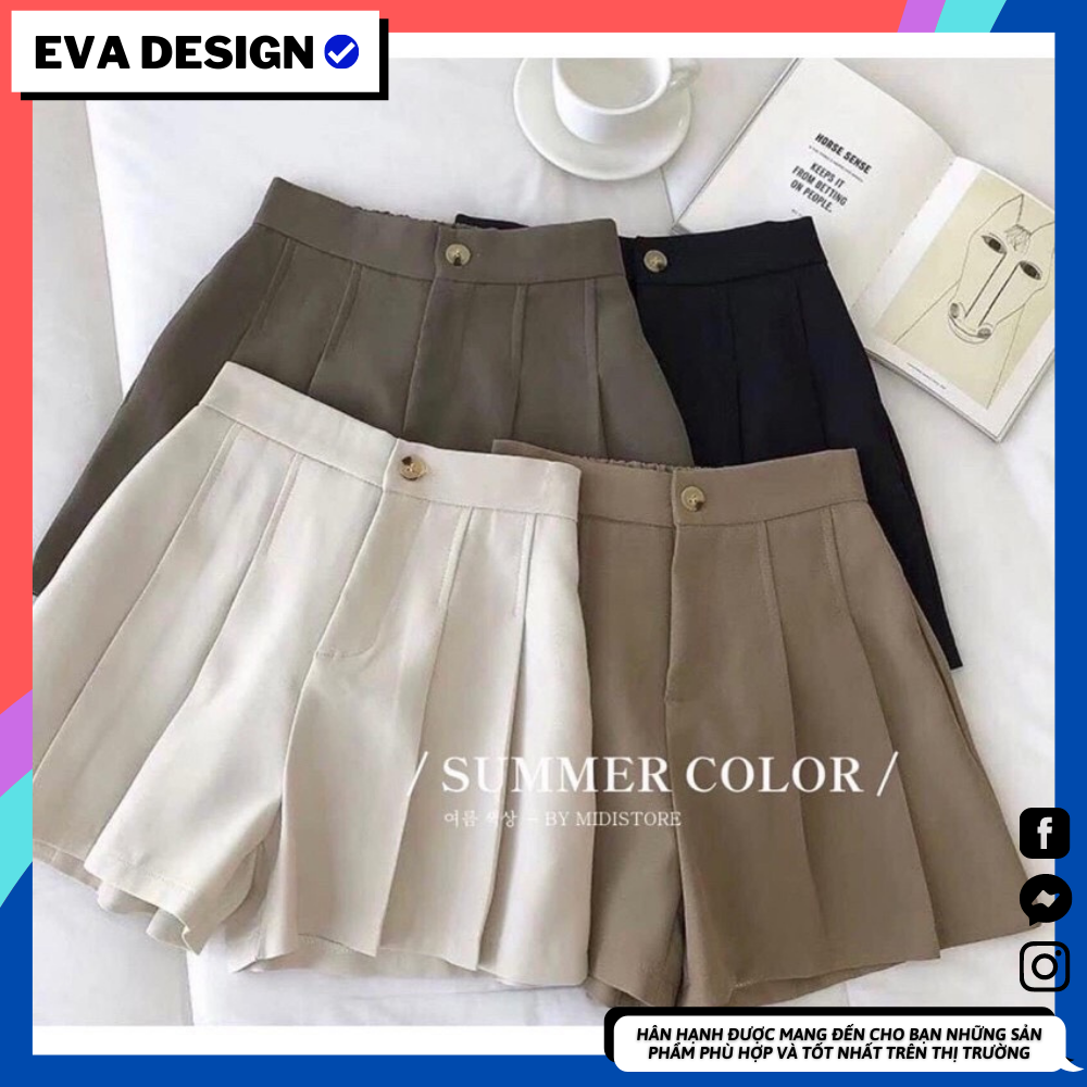 Quần short thời trang nữ SH07 quần đùi kaki nữ Xếp ly cực xinh che khuyết điểm tốt dễ phối đồ Eva Design