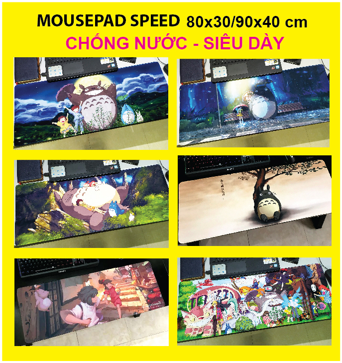 [CHỐNG NƯỚC] Lót chuột, bàn di chuột cỡ lớn 80x30/90x40 cm, siêu dày ANIME TOTORO