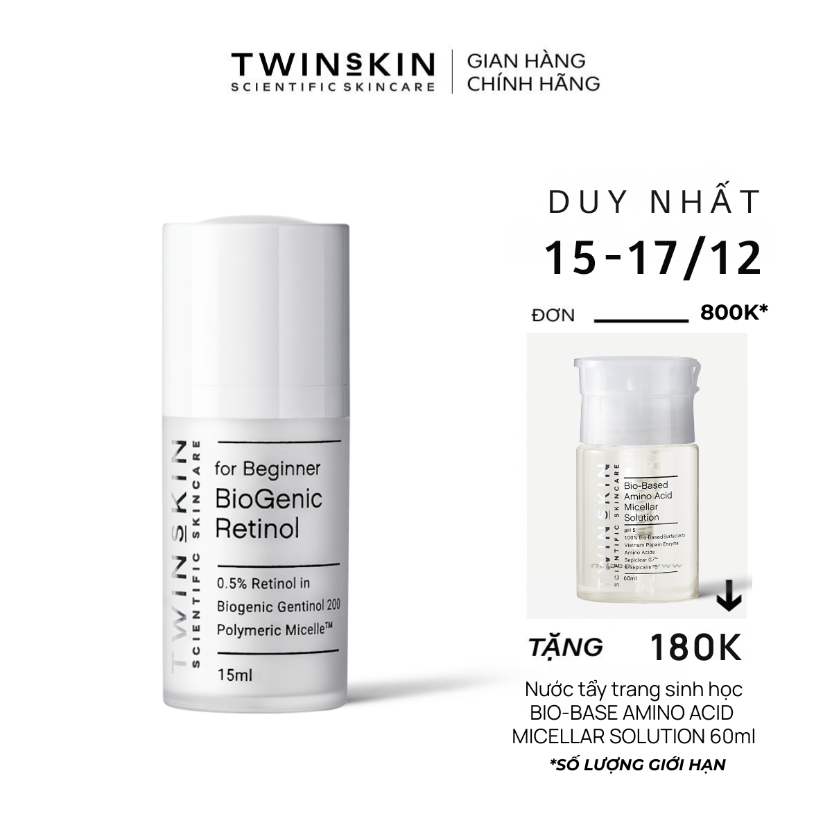  HOÀN TIỀN 15% -  HCM Biogenic Retinol 0.5% For Beginner – Kem Dưỡng Da Ngừa Lão Hóa Giảm Mụn Travel Size 