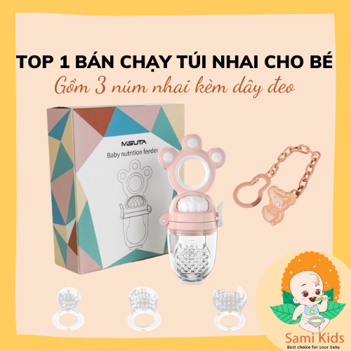 Túi nhai ăn dặm Misuta cho bé, núm nhai ăn trái cây