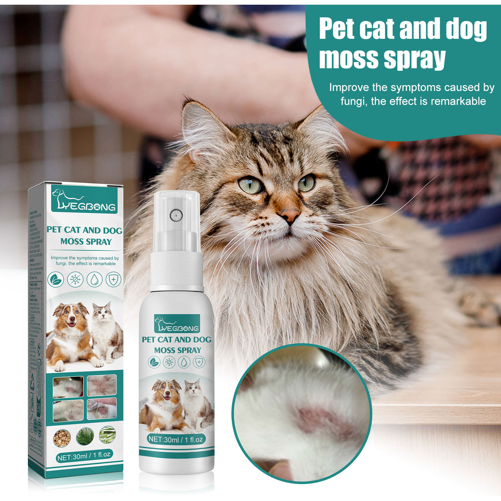 YegbongCat and Dog Ringworm Spray   Cleaning Care Mite-Removal RelieveSkin Moss Spray