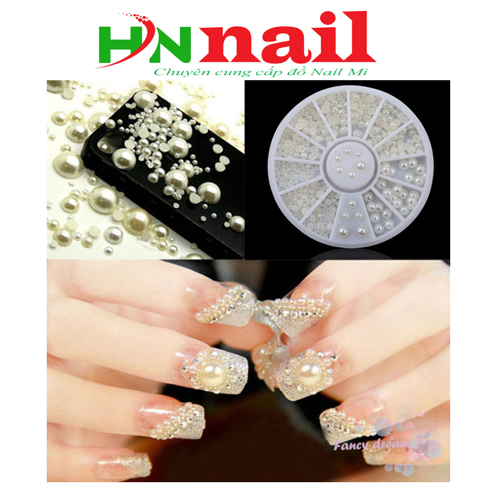 Sét (khay tròn) Phụ Kiện Ngọc Trai trang trí móng làm nail thời trang nữ hình xăm spa