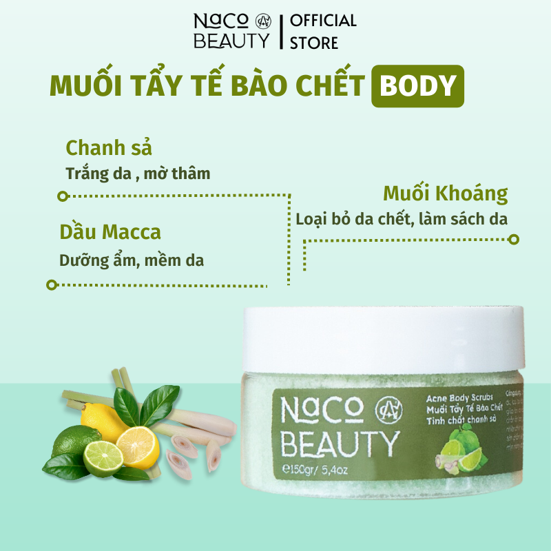Muối Tắm Tẩy Tế Bào Chết Da Chết Body NACOBEAUTY Trắng Sáng Sạch Mịn Mềm Da Dưỡng Ẩm Hương Hoa Trà 150G