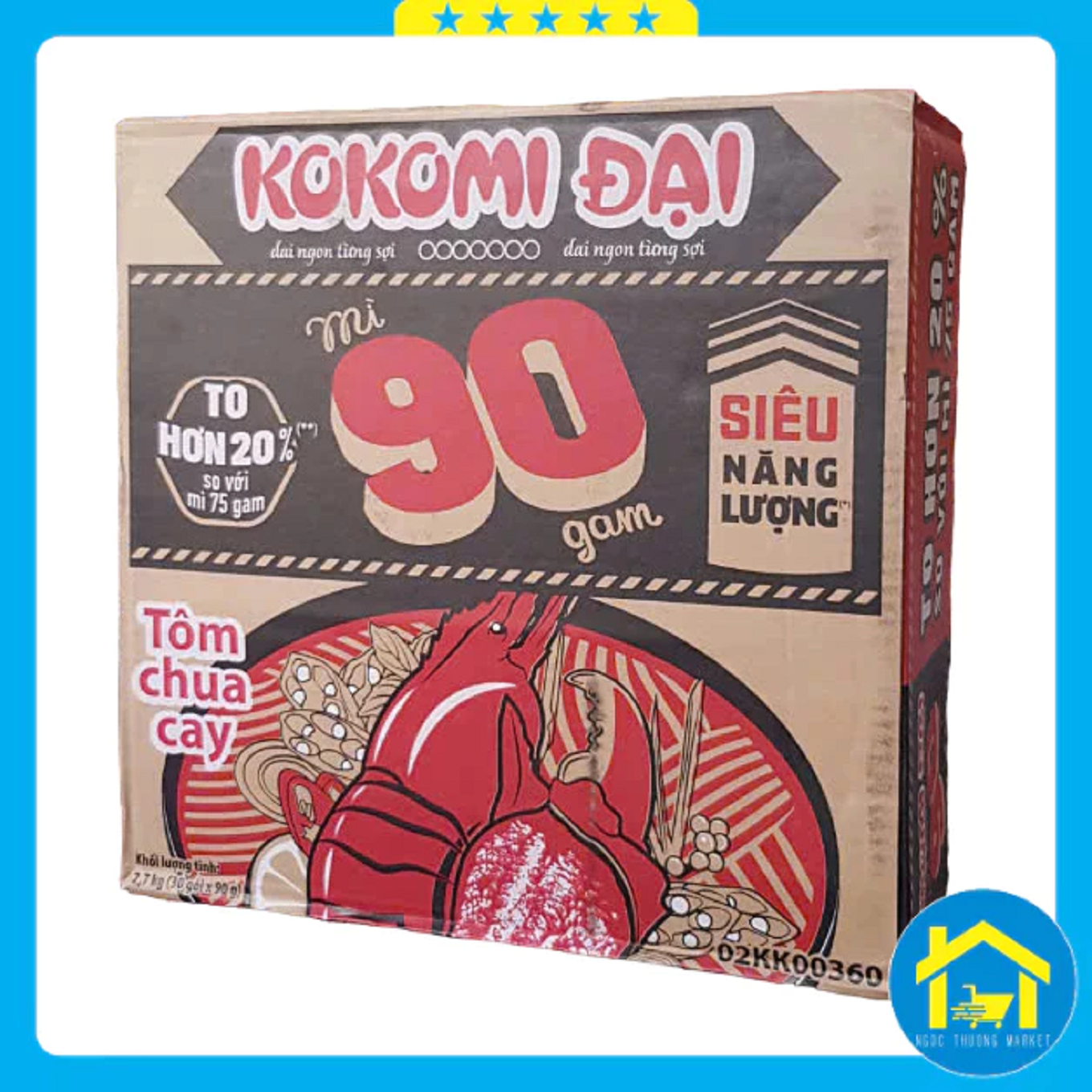 Mì Kokomi 90, Mì Kokomi đại tôm chua cay 90g - Thùng 30 gói