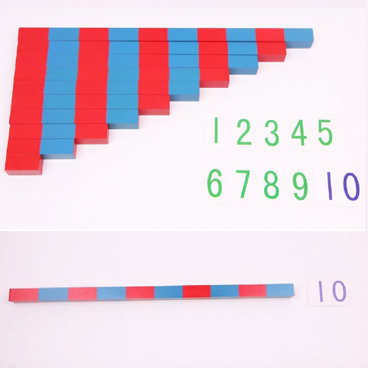 Bộ gậy số kèm thẻ bản gia đình - Number Rods- Giáo cụ Montessori