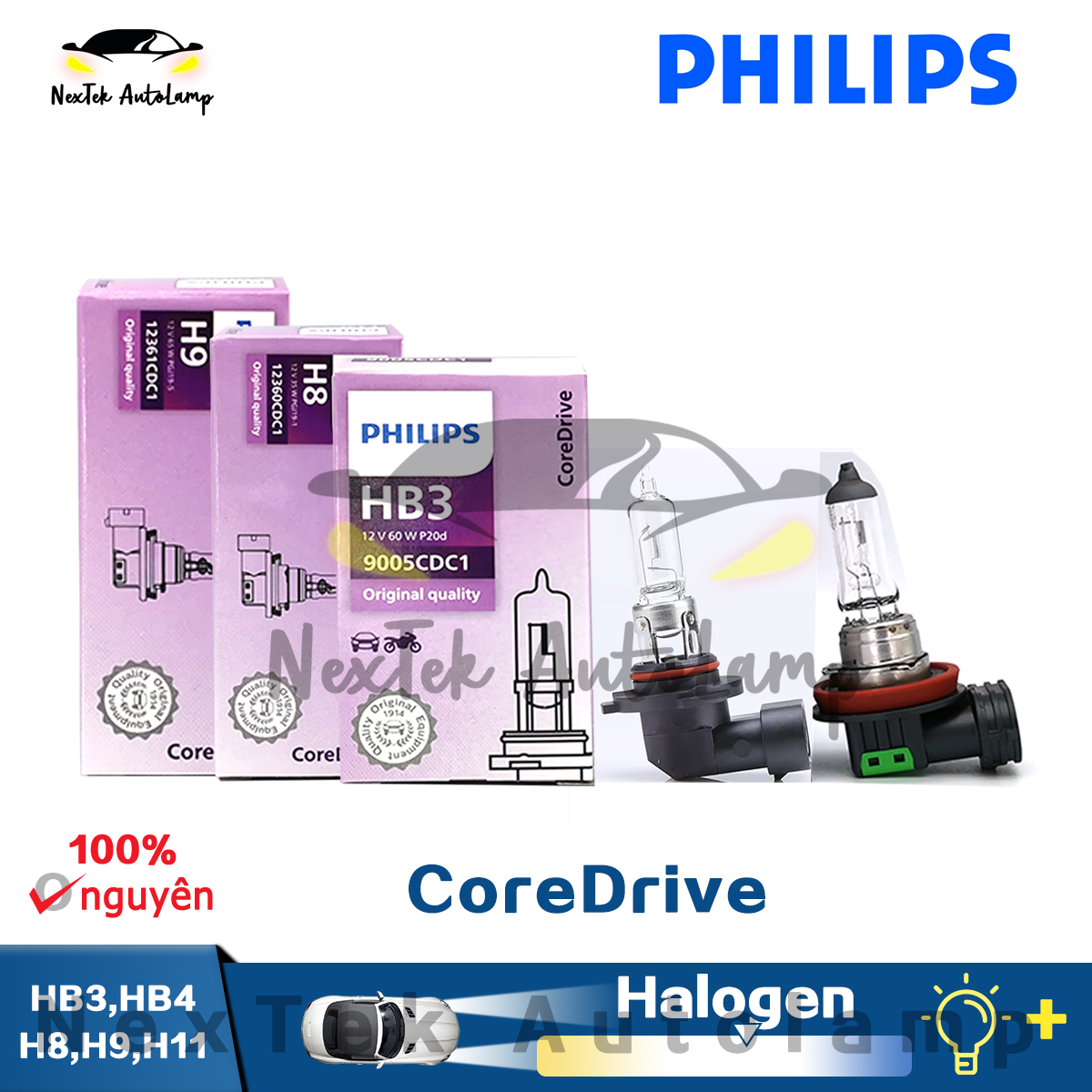 Philips coredrive h8 h9 h11 hb3 hb4 12v 35w 65w 55w 60w 51w chuẩn 1 bóng cho xe hơi