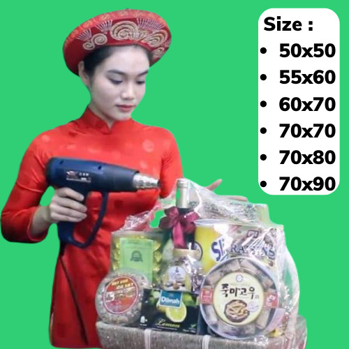 Màng Co túi bọc Giỏ Quà Tết - Bọc giỏ trái cây siêu sang trọng size 55x60cm - 60x70cm -70x70cm - 70x80cm - 70x90cm (Sản phẩm là bán Phụ Kiện màng co Không bán Giỏ Quà)  - Bao Bì Khả Anh