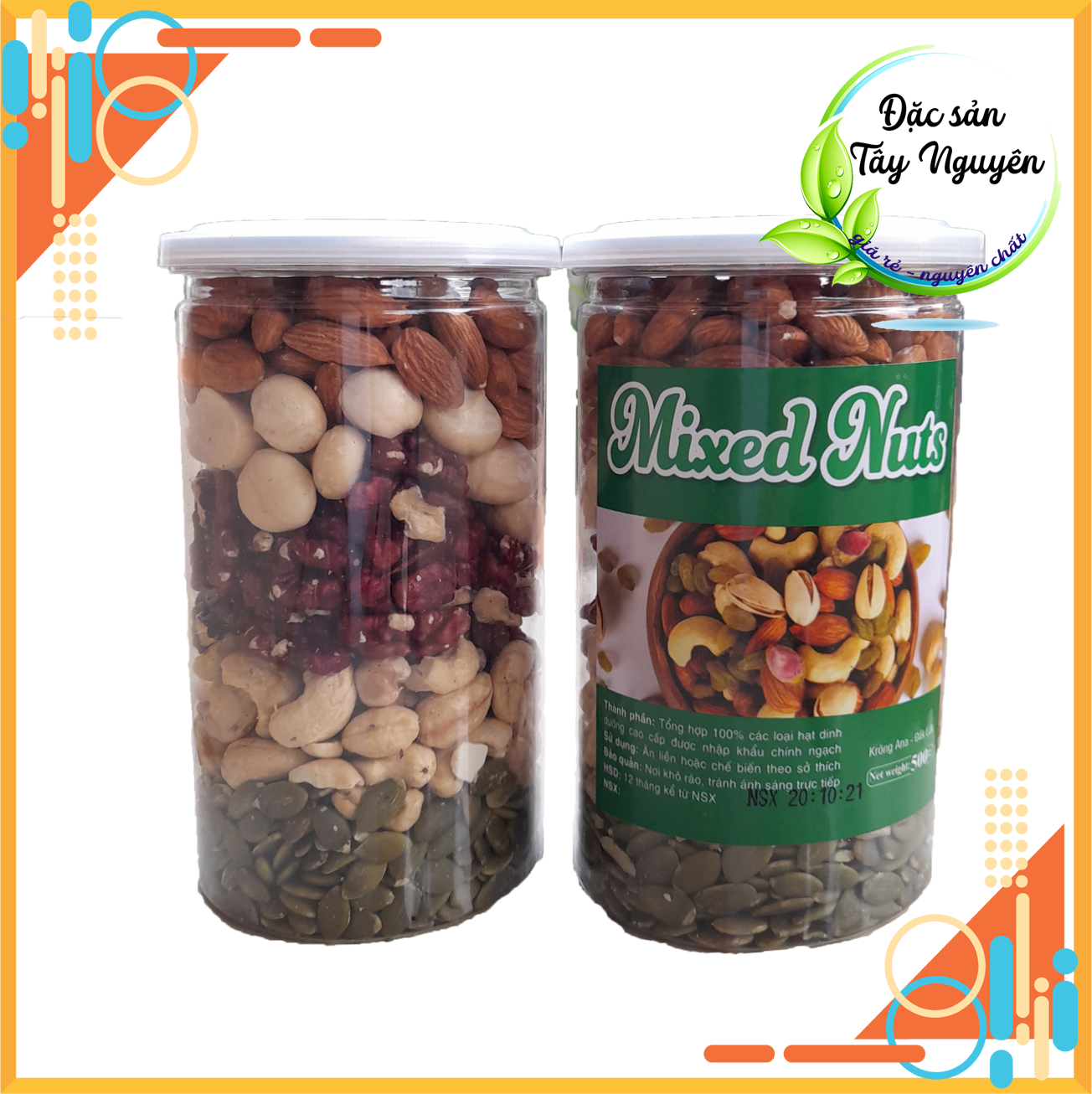 Mix hạt dinh dưỡng, Mix 5 loại hạt dinh dưỡng 500gr, Óc chó đỏ, Hạnh Nhân, Hạt điều, Bí xanh, Nhân Macca