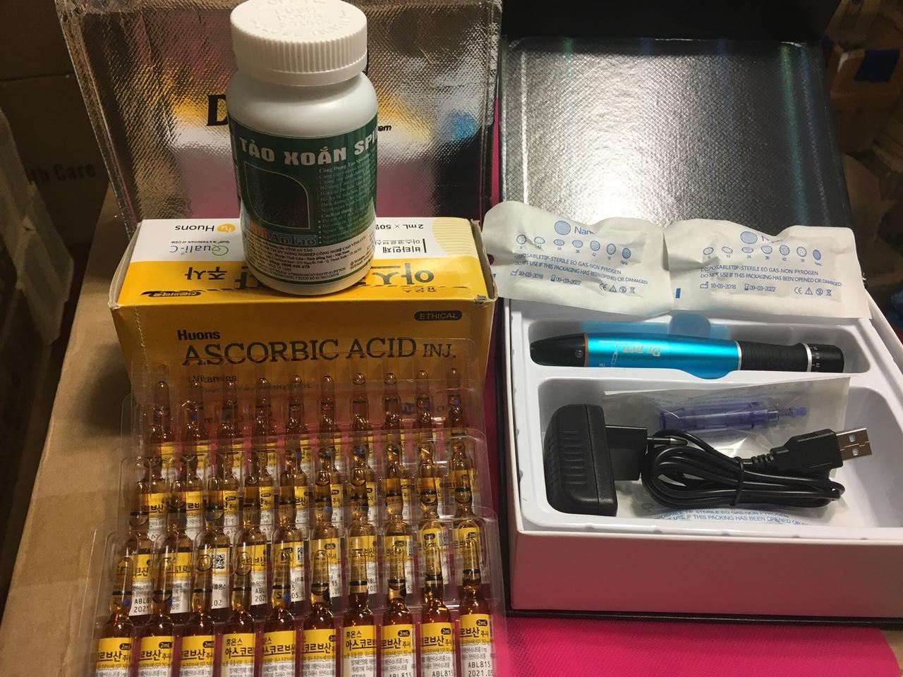 Combo Phi Kim Cấy Tảo Máy Dr Pen A1 Tích Điện (1 Máy dr pen A1 tích điện xanh + 1 Hộp Tảo+ 10 kim nano+ 1 vỉ vitaminc)