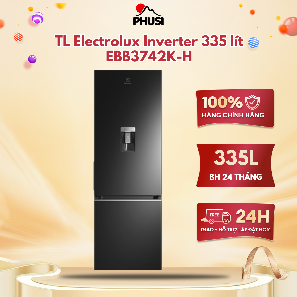 ✅Tủ lạnh Electrolux Inverter 335 lít EBB3742K-H ngăn đá dưới màu đen - Hàng chính hãng