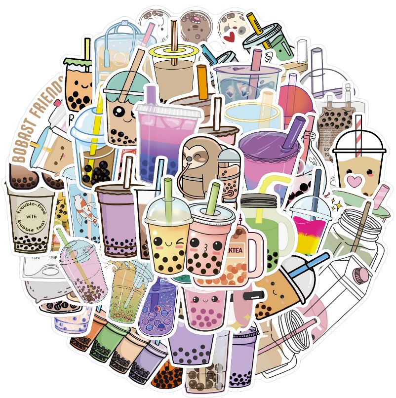 [HCM]Bộ Trà Sữa Trân Châu decal hình dán chống nước trang trí xe laptop nón bảo hiểm vali #209