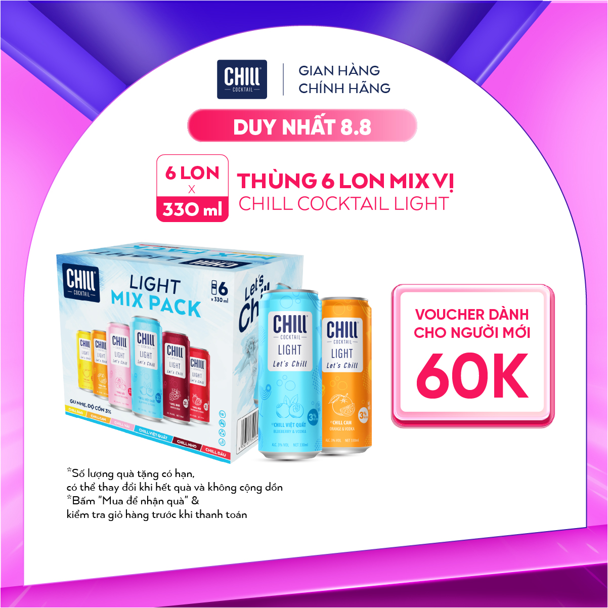 Thùng 6 lon Chill Cocktail mix vị 330ml/lon