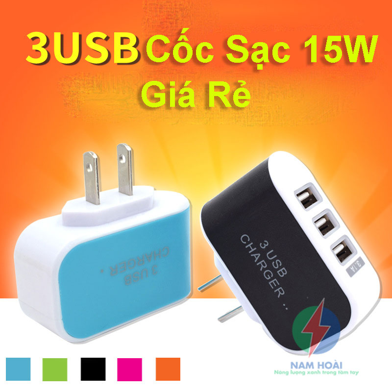 Củ sạc 3 cổng usb 3.1a có đèn led