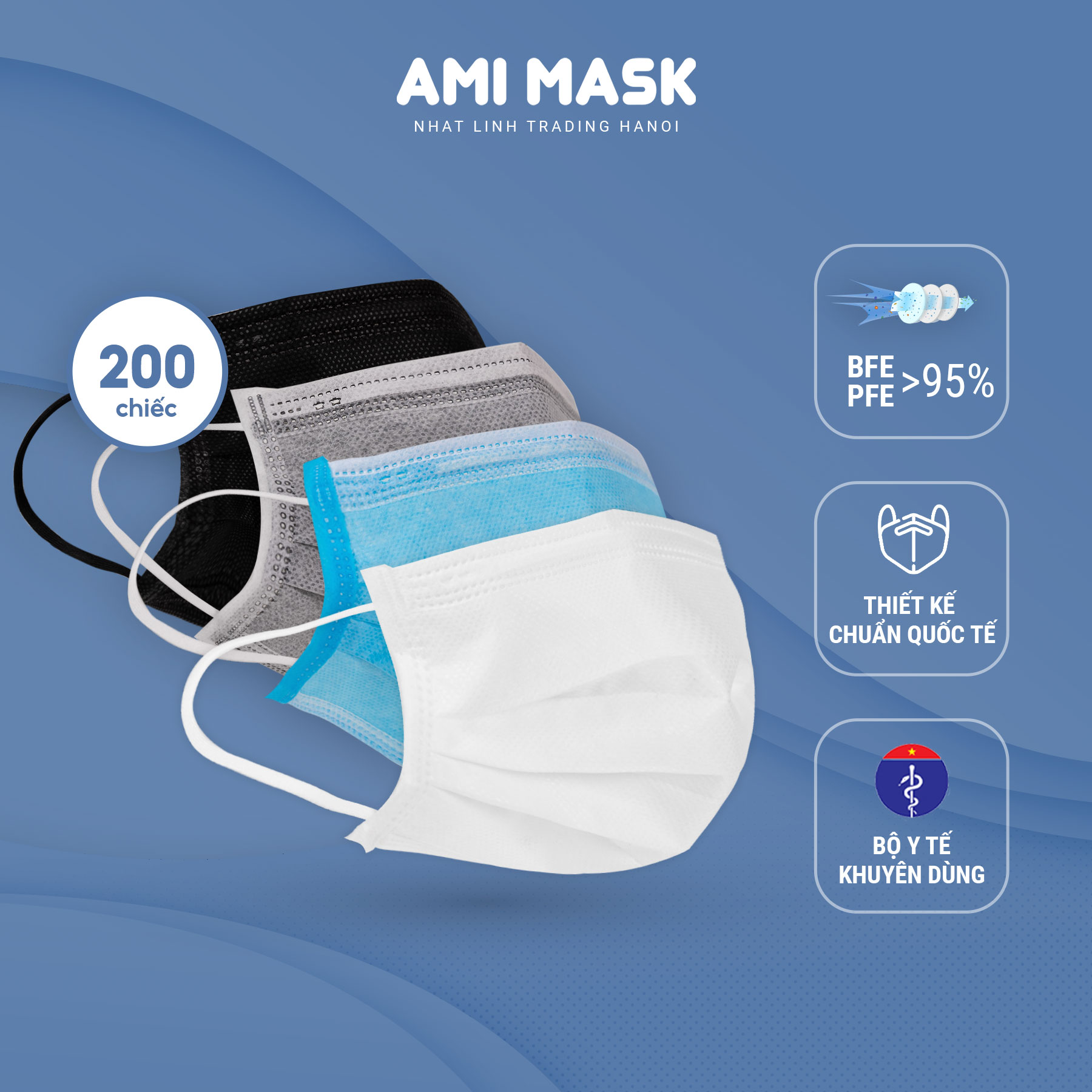 [50-100-200 chiếc] Khẩu trang y tế AMI Eco Mask 4 lớp kiểu dáng gấp nếp kháng khuẩn, chống bụi mịn