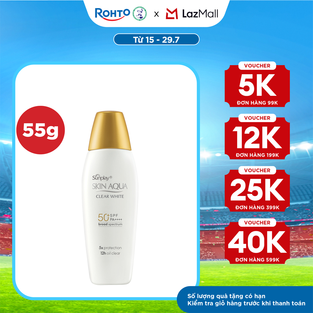 Kem chống nắng Skin Aqua dưỡng trắng, kiểm dầu, dùng hàng ngày dạng sữa Sunplay Skin Aqua Clear White Eco Việt Nam SPF50, PA++++ 55g