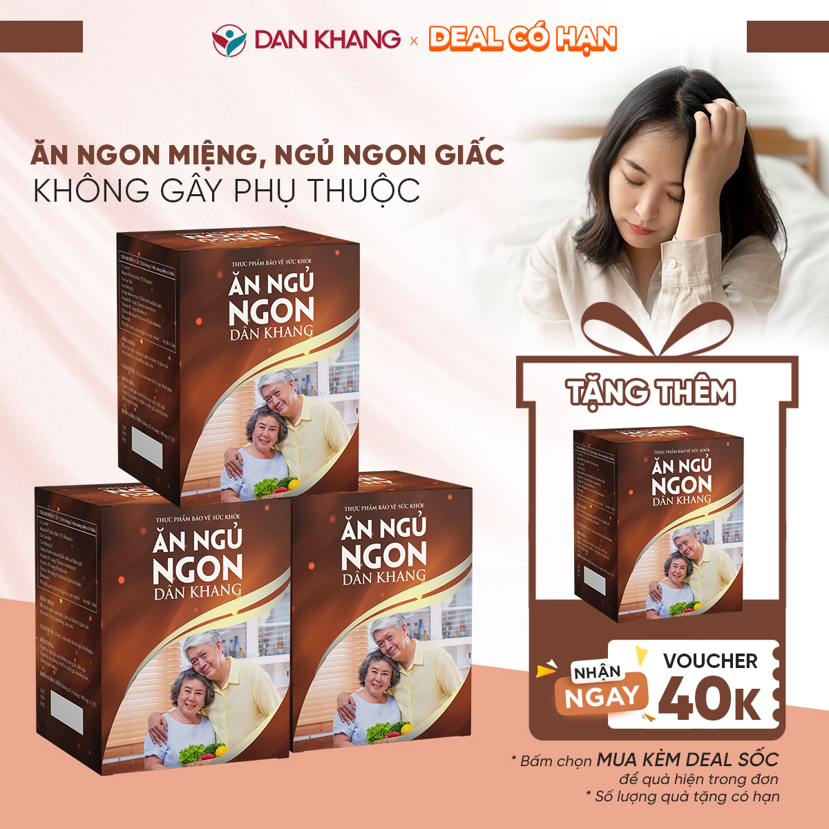 Combo 3 Hộp Viên Uống Ăn Ngủ Ngon Dân Khang - Giúp Cải Thiện Các Biểu Hiện Lo Âu & Căng Thẳng (3 Hộp x 60 viên)