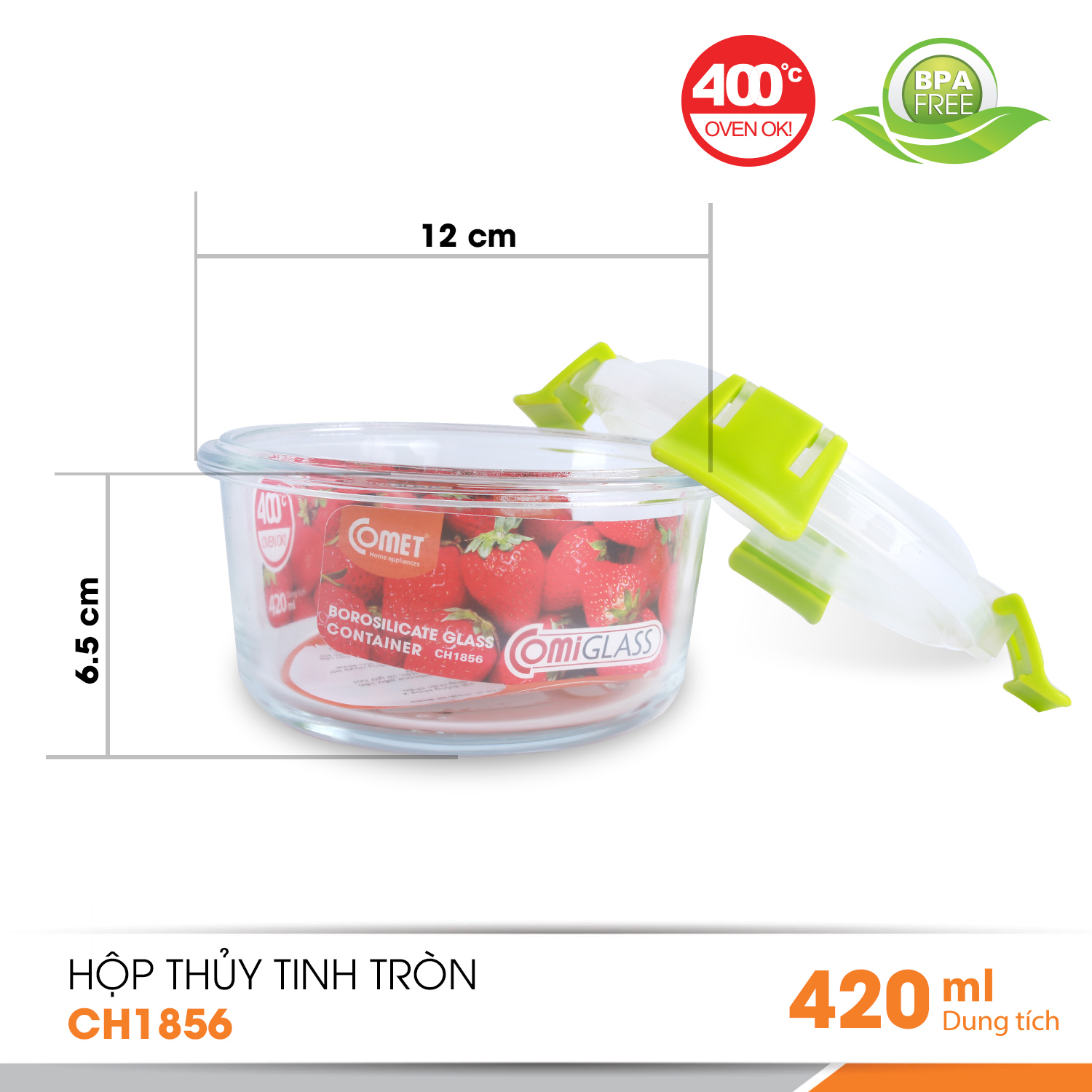 Hộp đựng thực phẩm thủy tinh comet 420ml ch1856