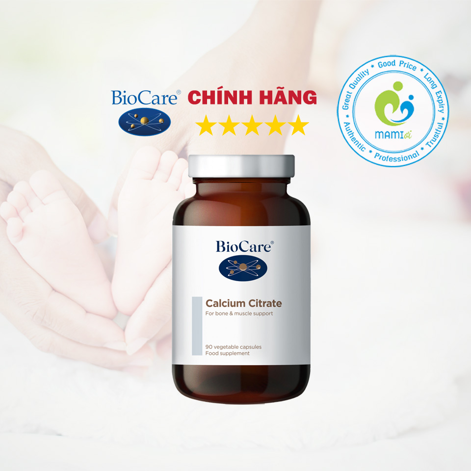 Viên uống canxi chống loãng xương cho trẻ từ 6 tháng tuổi, phụ nữ mang thai mẹ bầu cho Biocare Calcium Citrate, UK