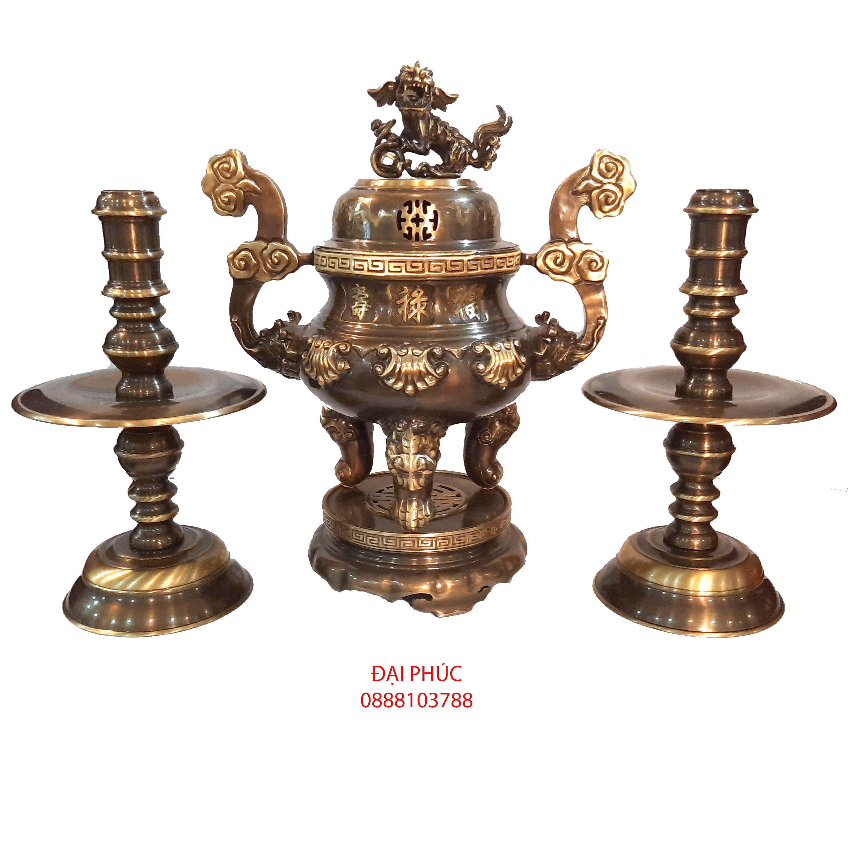 Đồ thờ Tam sự kiểu hoa sòi cao 55 cm 2 màu