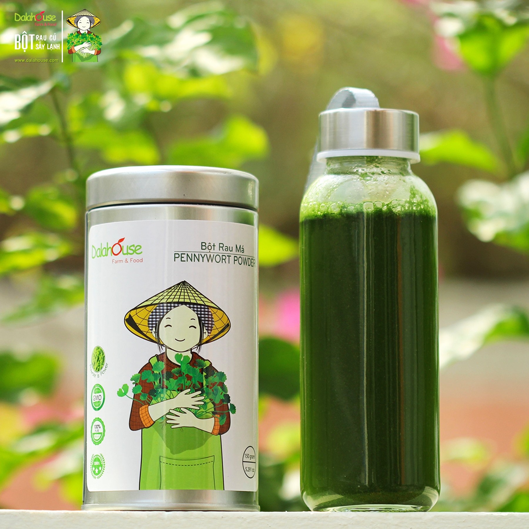 Bột rau má hữu cơ sấy lạnh uống liền Dalahouse Hộp 120gr tương đương 40 lần sử dụng - Mát gan, thanh nhiệt, thải độc, giảm mụn