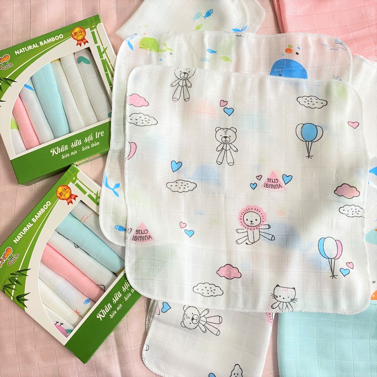 Hộp 8 cái khăn sữa sợi tre 2 lớp cao cấp kachoo baby - kích thước 30 x 30 cm