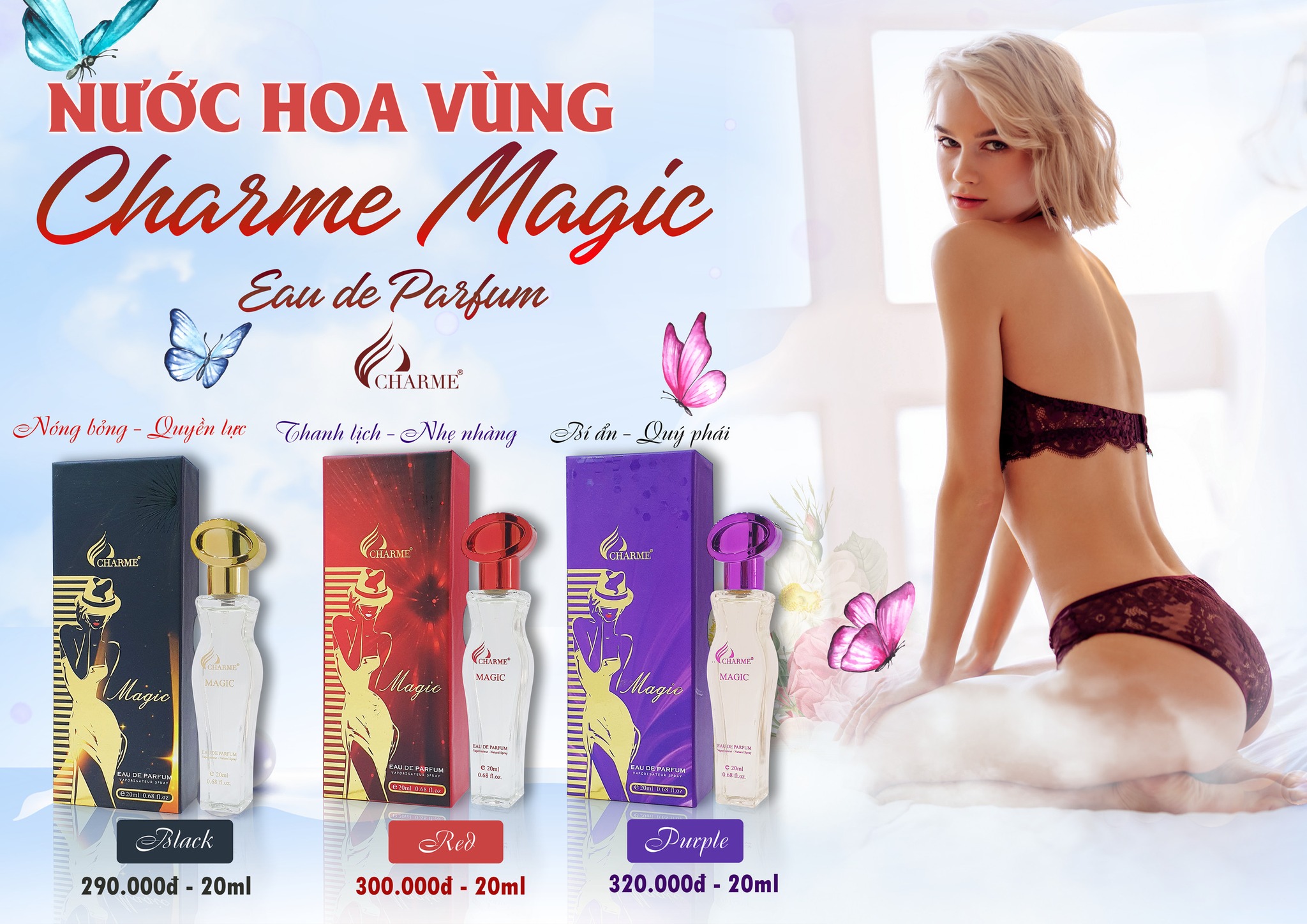 Nước hoa vùng kín Char.me Magic - ĐỎ, ĐEN, TÍM (20ML)