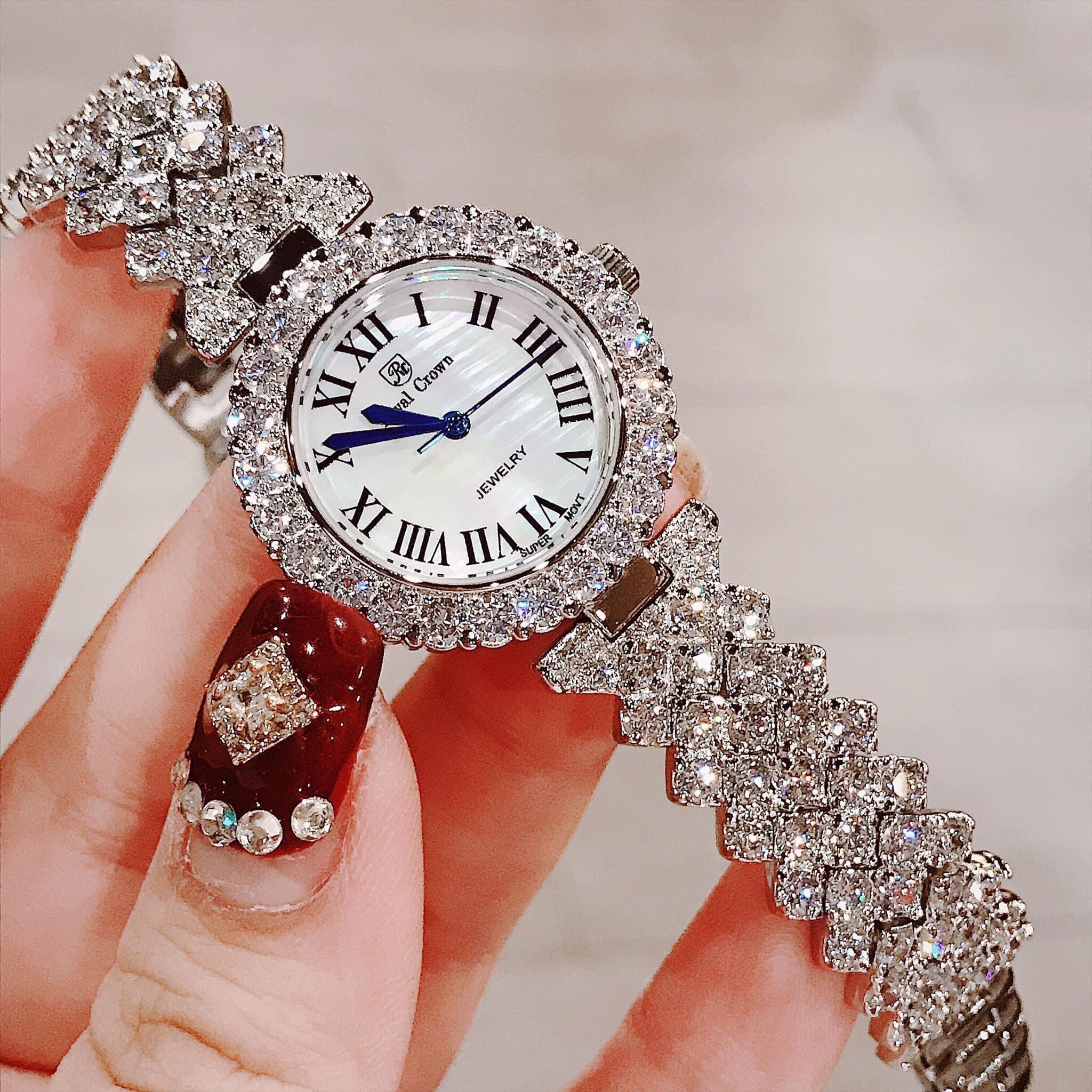 [HCM]Đồng Hồ Royal Crown Nữ 6305 Dây Đá Bạc 29mm Chính Hãng