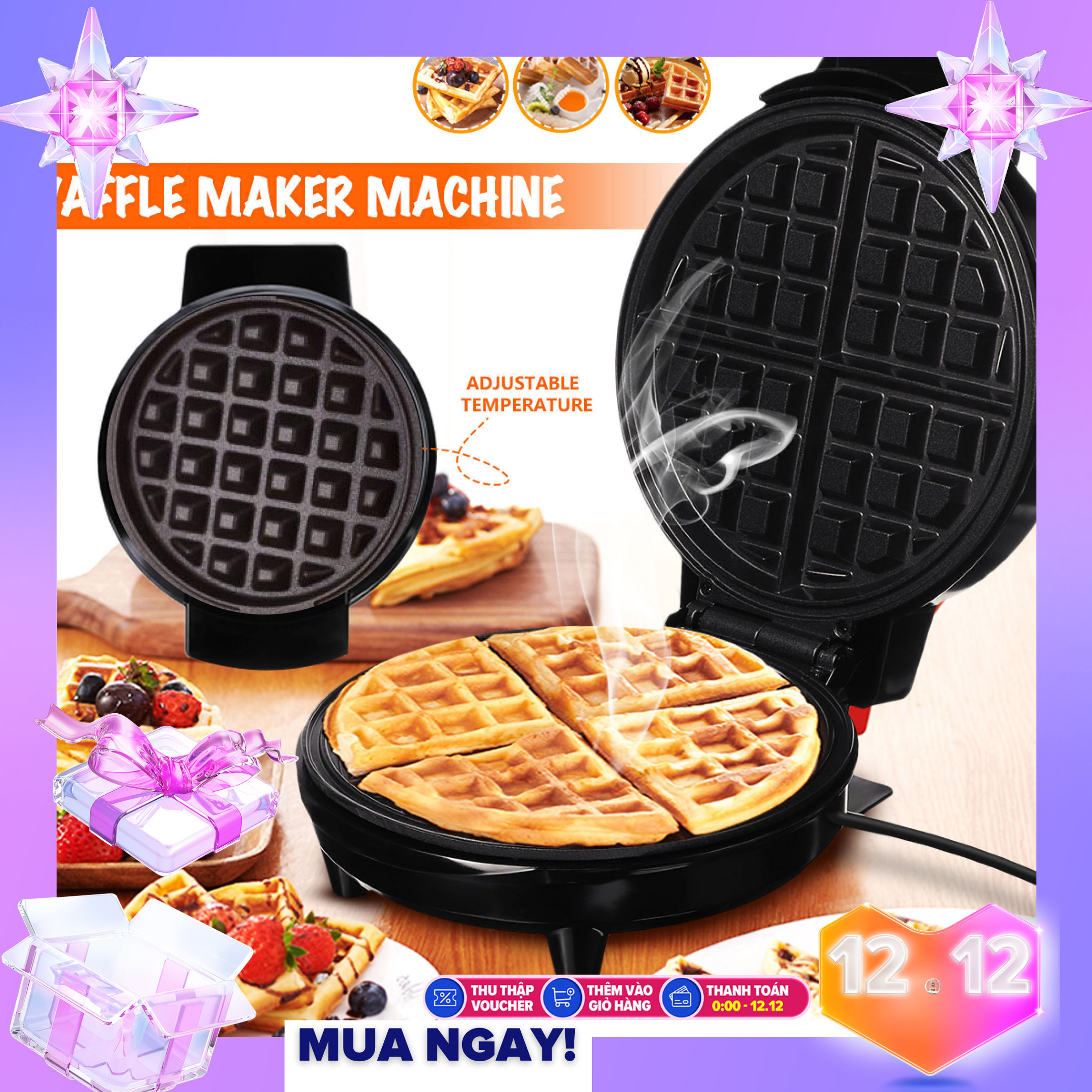 Máy Nướng Bánh Cao Cấp Mini Waffle Nồi Điện Bánh Quế Nhà Sản Xuất Lò Nướng Bánh Trứng Bong Bóng Ăn Sáng Waffle Máy Chảo Nướng Bánh Trứng Paninis Eggette Máy - Bảo Hành Toàn Quốc 6 Tháng Bởi Nhà Bán Hàng Shop CHEERY