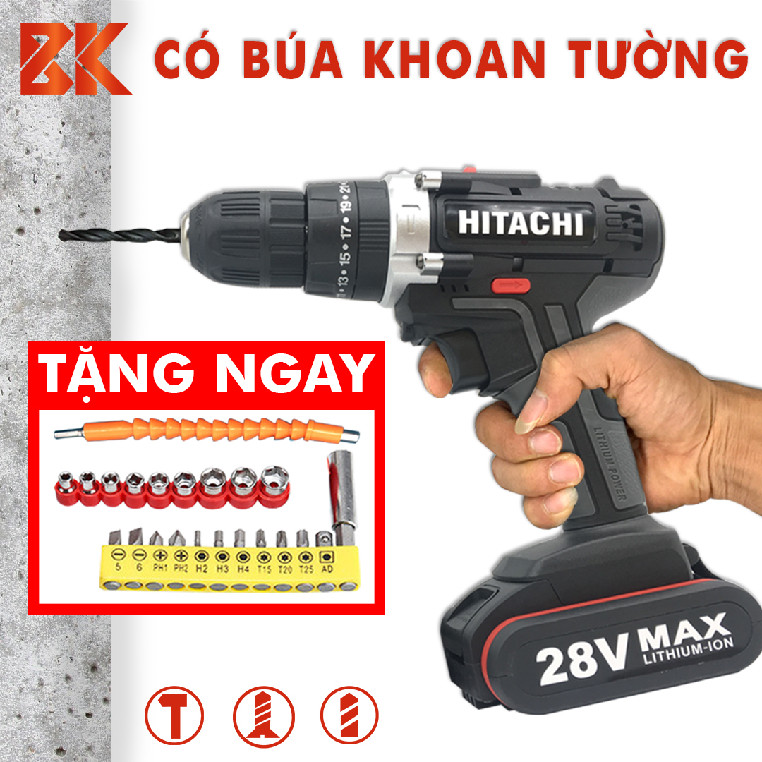 [Tặng bộ phụ kiện 24 chi tiết]Máy Khoan Pin Hitachi 36V 2 Pin - Bộ máy khoan cầm tay dùng pin HITACHI 36V Xanh - Hàng loại 1 - Đa chức năng - Máy bắn vít, máy khoan pin cầm tay.