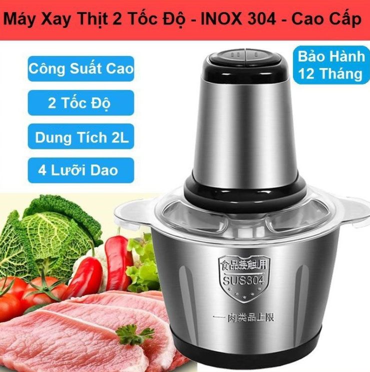 Máy xay thịt cối inox 304 máy xay thịt bằng điện không rỉ dung tích lớn 2l công suất 250w nhiều chế độ xay chống vỡ bền bỉ máy xay rau củ cá tỏi ớt đa năng.
