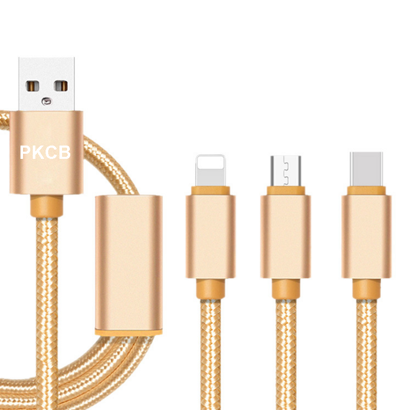 Dây cáp sạc điện thoại đa năng 3 trong 1 dài 1m đa chức năng lightning, micro usb, type-c - hàng chính hãng pkcb
