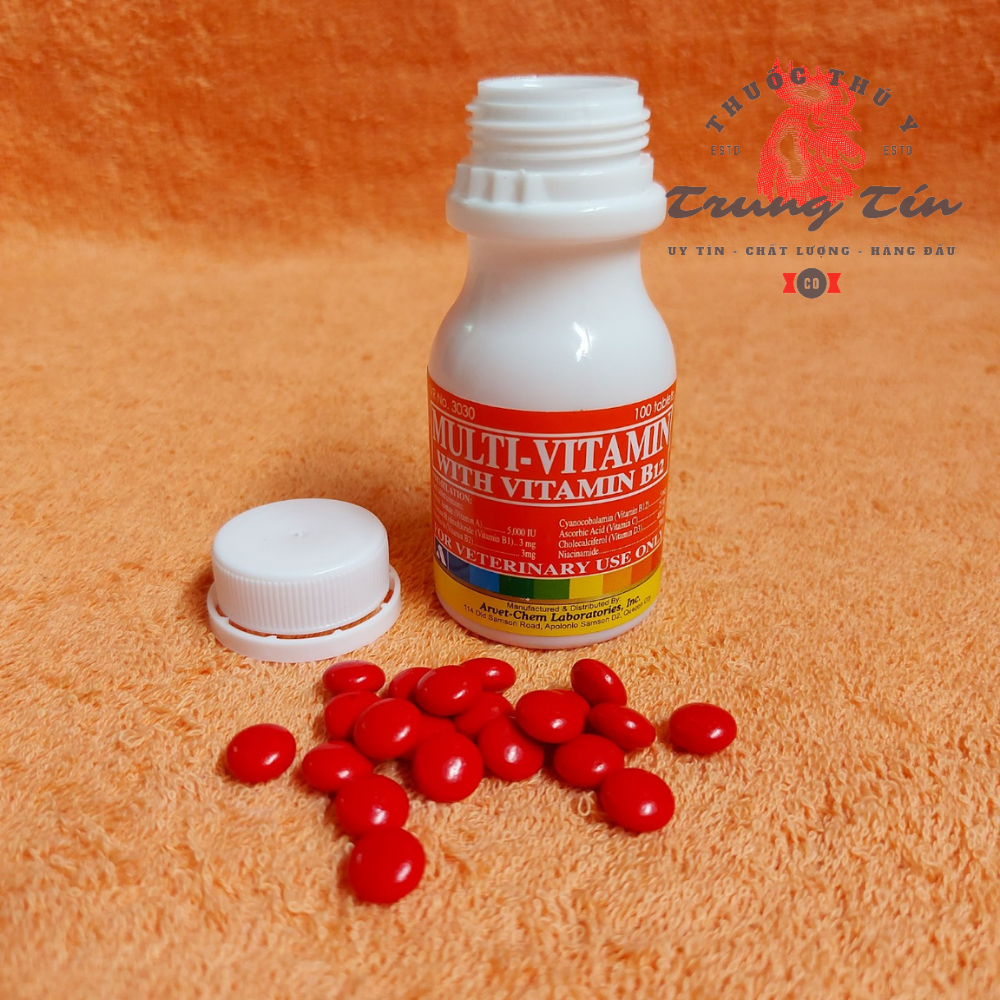 Thuốc gà đá - Multi – Vitamin With Vitamin B12 - Thuốc bổ gà đá . nuôi gà cao cấp Philippines - lọ 100 viên