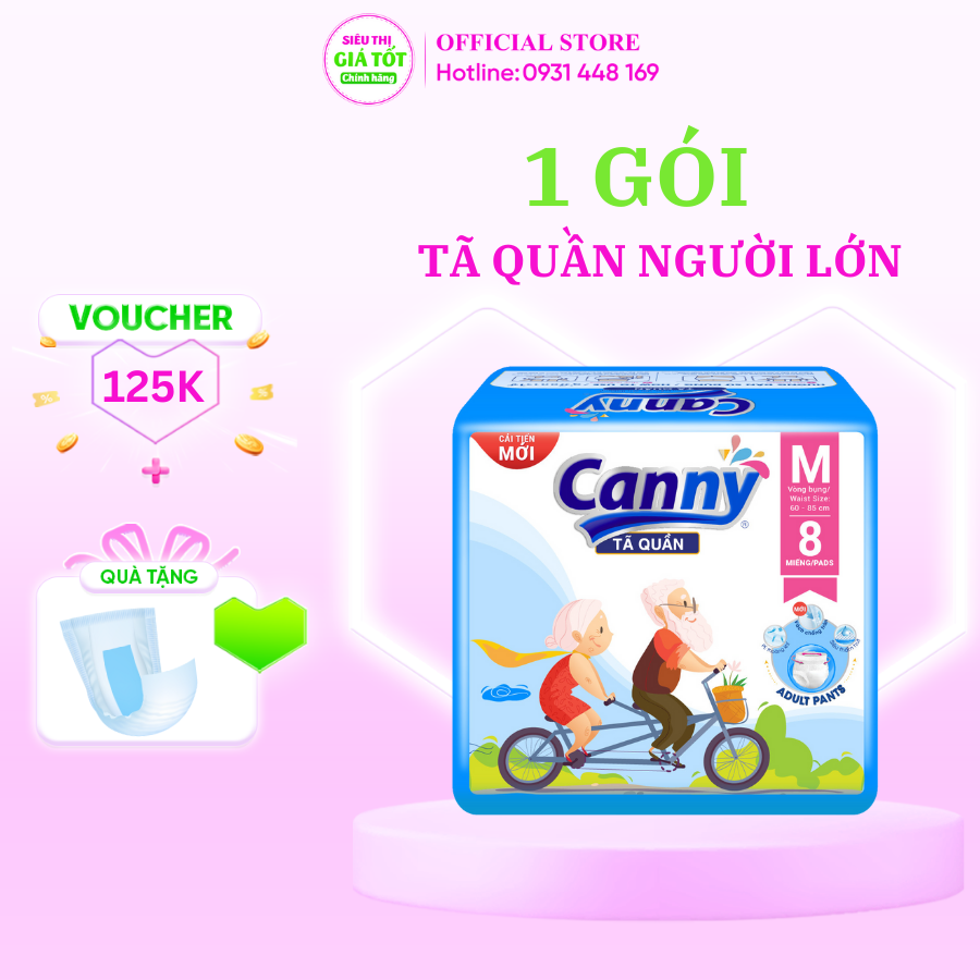 [HCM]Tã Quần Người Già Canny Siêu Thấm, Bỉm Quần Người Già Kháng Khuẩn Size M8 miếng, Siêu thị giá tốt