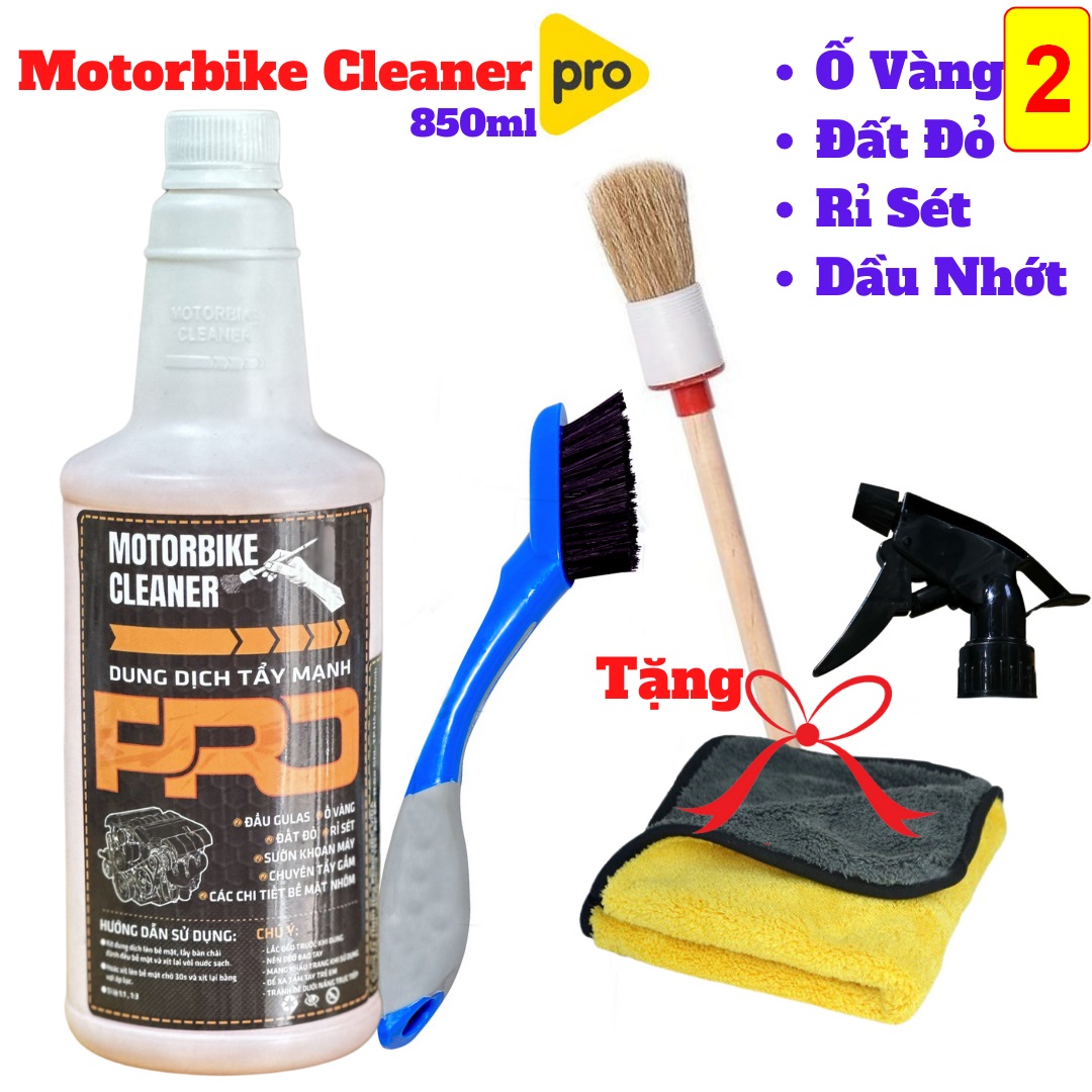 [PRO] Motorbike Cleaner Pro Tẩy Đa Năng, Rỉ Sét, Ố Vàng, Dầu Nhớt, Đất Đỏ, Tẩy Cổ Pô 850ml Tặng Quà 3 Món