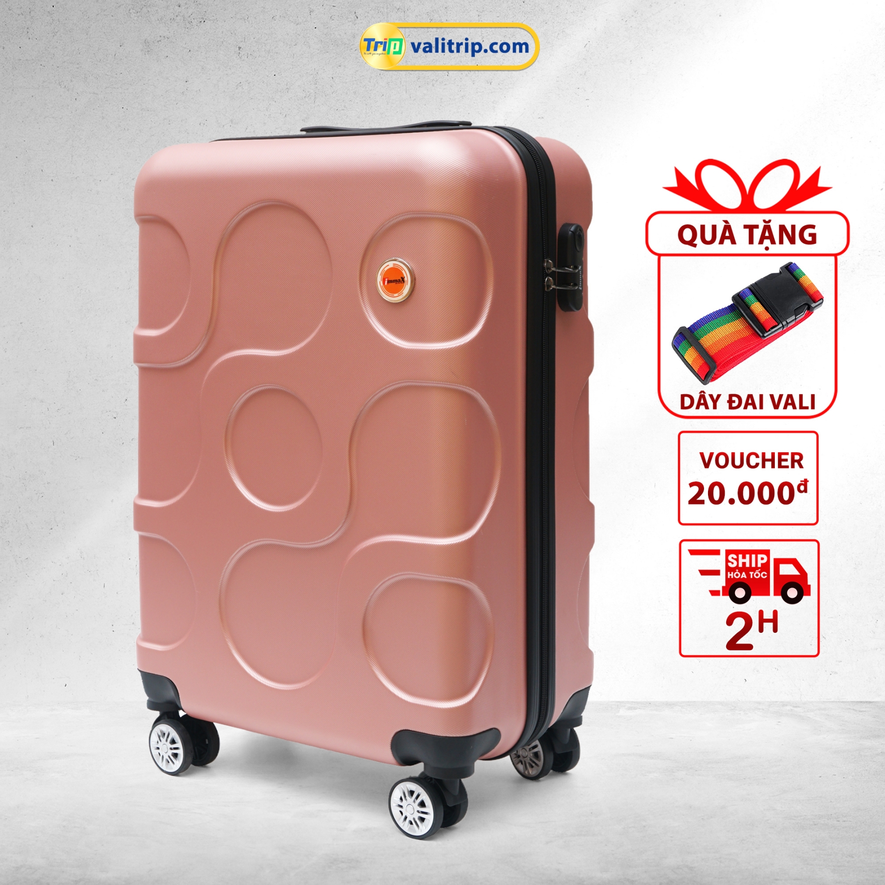 MIỄN PHÍ SHIP - TẶNG DÂY ĐAI - Vali nhựa du lịch immaX X12 có đủ size 20inch & 24inch - Bảo hành 36 tháng