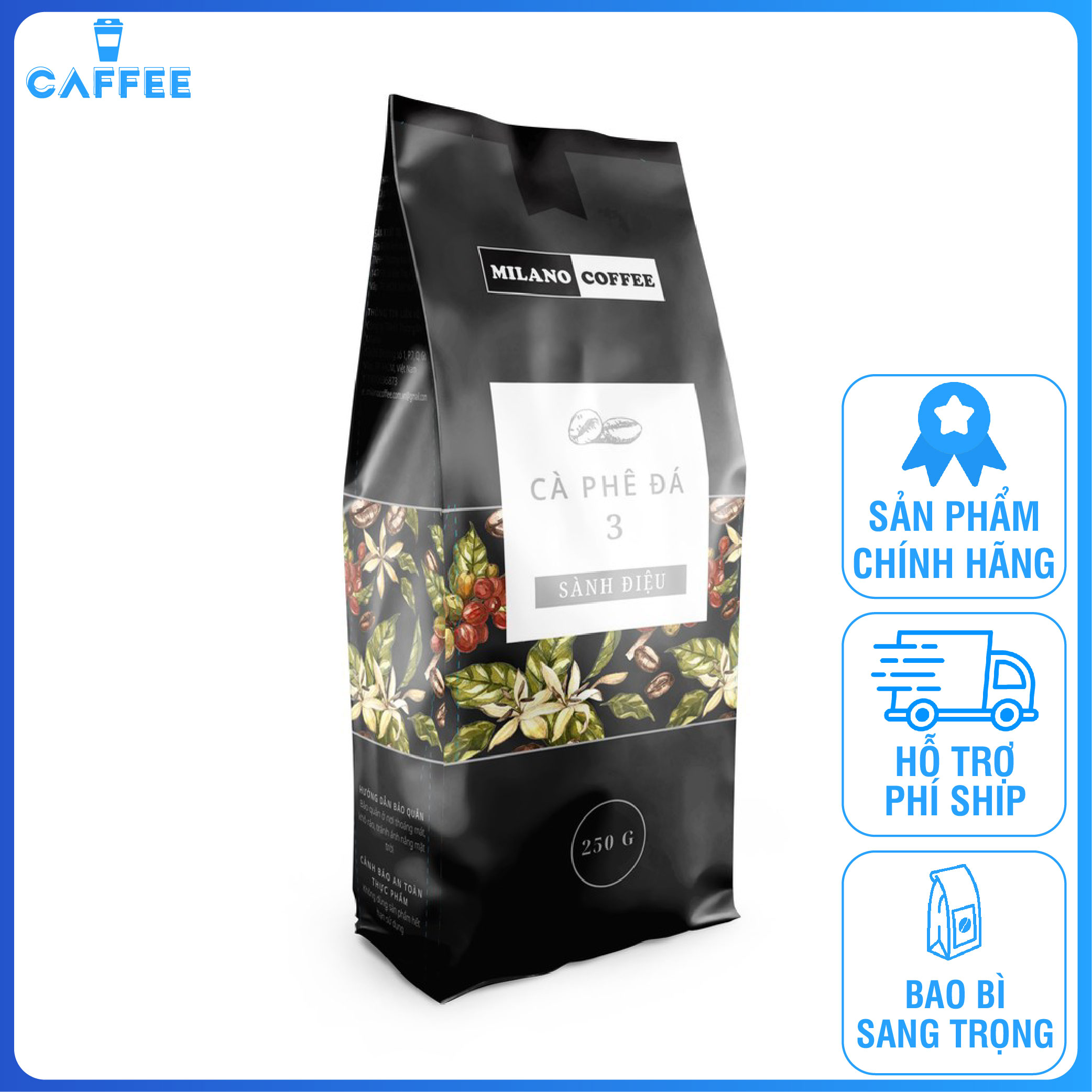 Cà phê đá 3 Sành điệu, cà phê chính hãng Milano, túi 250 gram