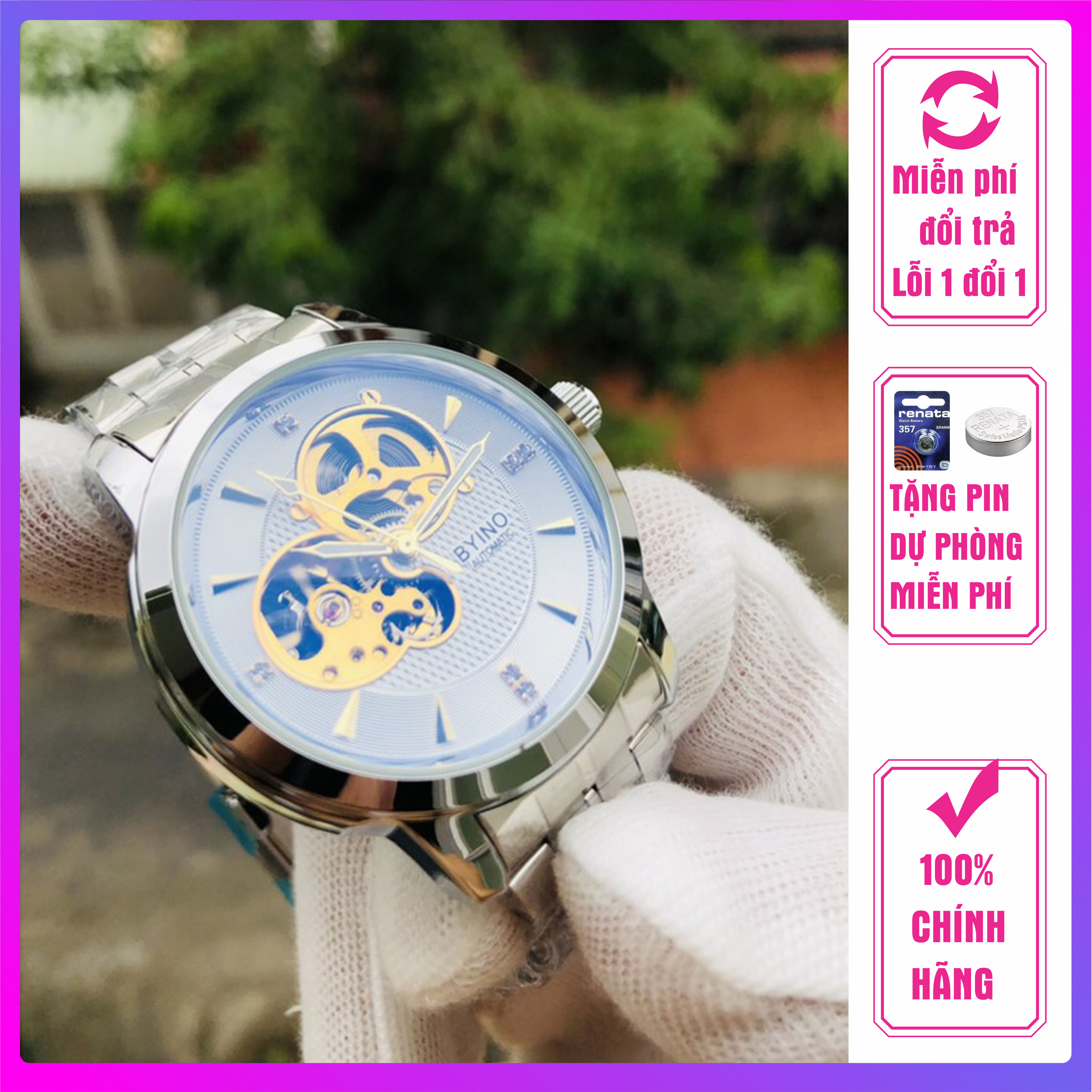 [HCM]Đồng hồ cơ nam Byino máy  giá sinh viên cực chất cơ automatic hoạt động vĩnh viễn không pin [ Đồng Hồ Cơ ]
