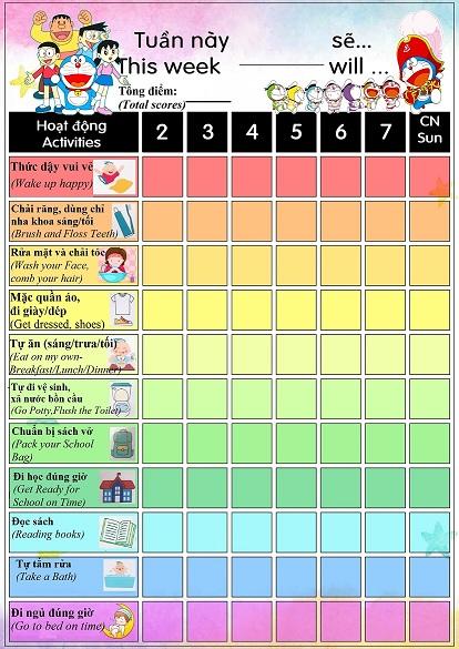 Bảng khen thưởng kỷ luật cho bé version 2/Bảng rèn luyện thói quen/Responsibility chart/ Bảng ghi nhận/Reward chart