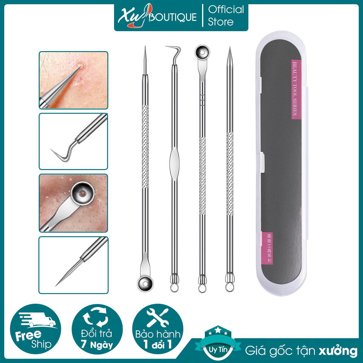 Bộ 4 Que Nặn Mụn Trứng Cá, Mụn Đầu Đen Chăm Sóc Cá Nhân (Full Box)