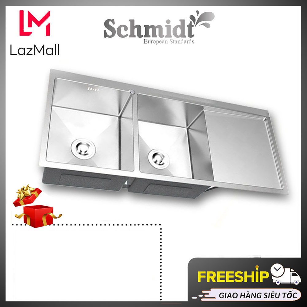 Chậu Rửa Chén Bát Schmidt 10048 2 Hố +1 Bàn Inox Cao Cấp 304 , Bồn Rửa Mặt, Chau Rua Chen, Nguyên Đúc 100x48x23 , Thiết Kế Kiểu Dáng Sang Trọng, Đẹp Mắt, Gọn Gàng- Hàng Chính Hãng