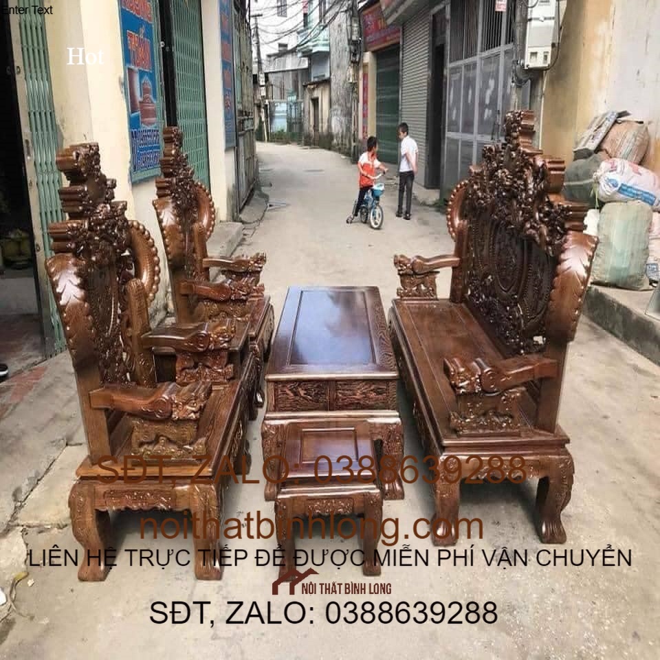 Bộ Bàn Ghế Nghê Đỉnh Rồng Phương Gỗ Mun Đuôi Công . Giá 36,100,000 Đồng*Miễn phí vận chuyển