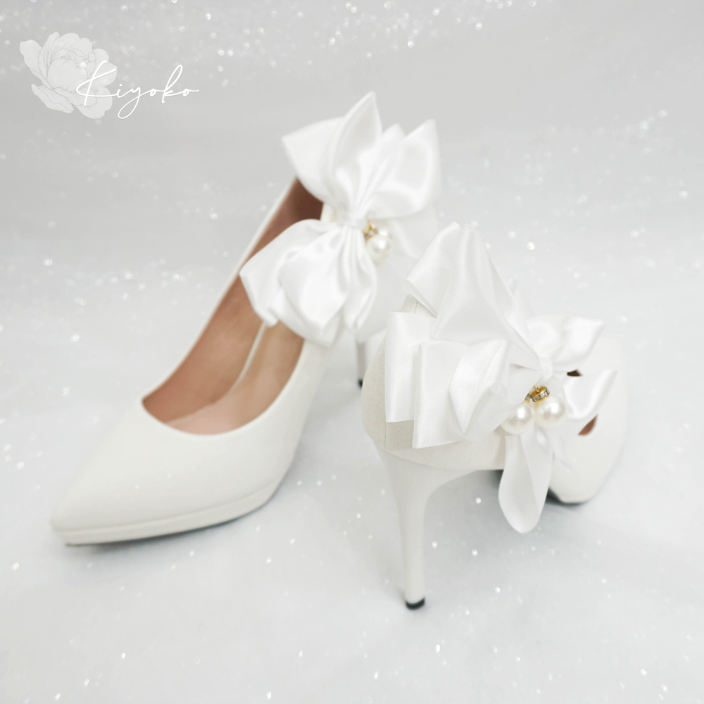 [HCM]Giày cưới Kiyoko đế đúp đính nơ satin cao cấp cao 11cm