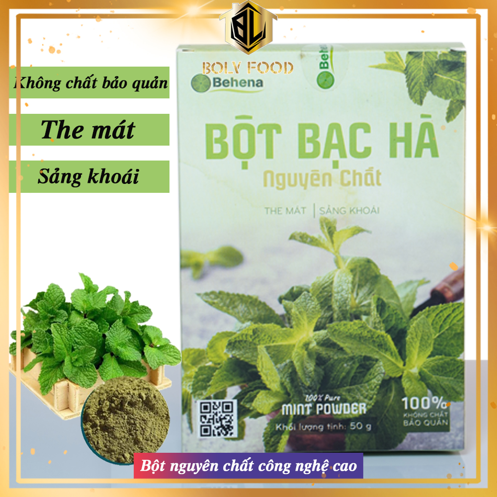 Bột bạc hà Behena nguyên chất the mát mụn làm đẹp da hộp 50g - Bolyfood