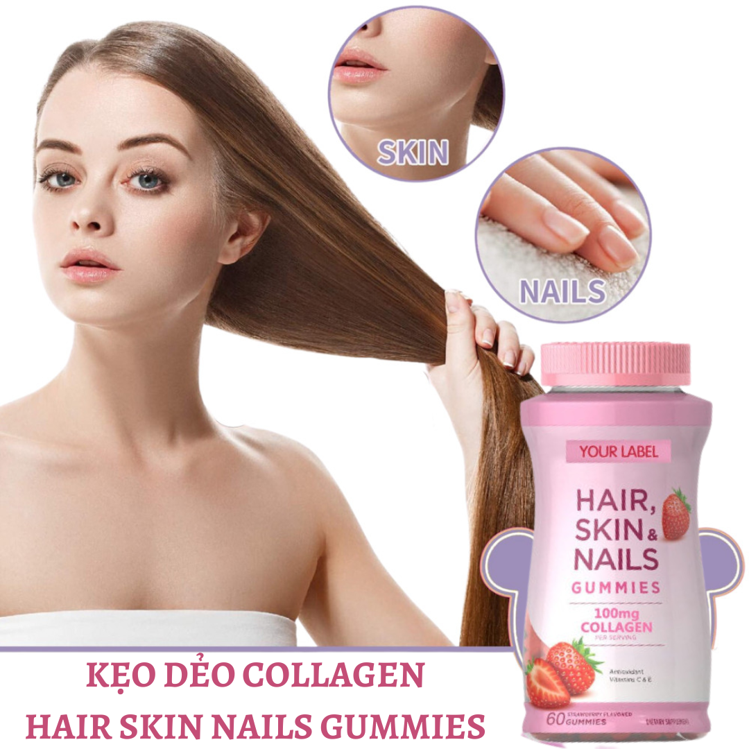 Viên Kẹo Dẻo Collagen HAIR SKIN NAILS GUMMIES Chống Lão Hóa Dưỡng Trắng Da