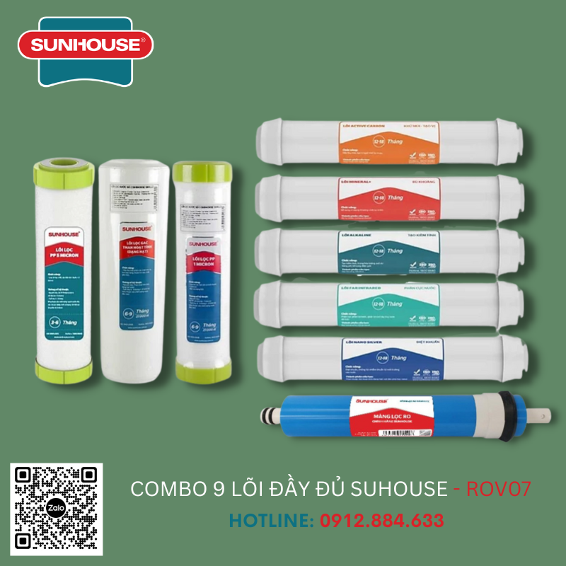 Combo 9 lõi lọc nước sunhouse bộ đầy đủ 123ro56789 - hàng chính hãng