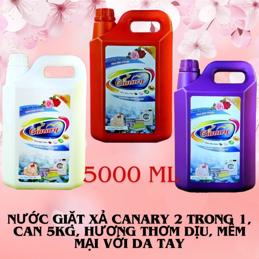 Nước giặt xả cao cấp siêu bền màu 2 trong 1 CANARY 5 KG, Hương thơm dịu, Phù hợp cả giặt máy và giặt