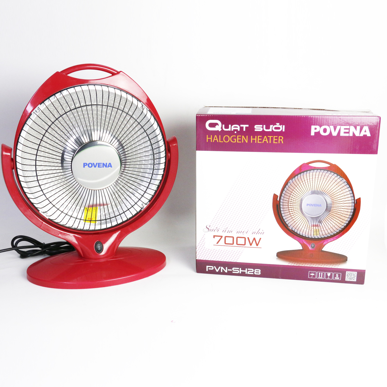 Quạt sưởi halogen povena pvn-sh28 mini 700w bảo hành chính hãng 12 tháng