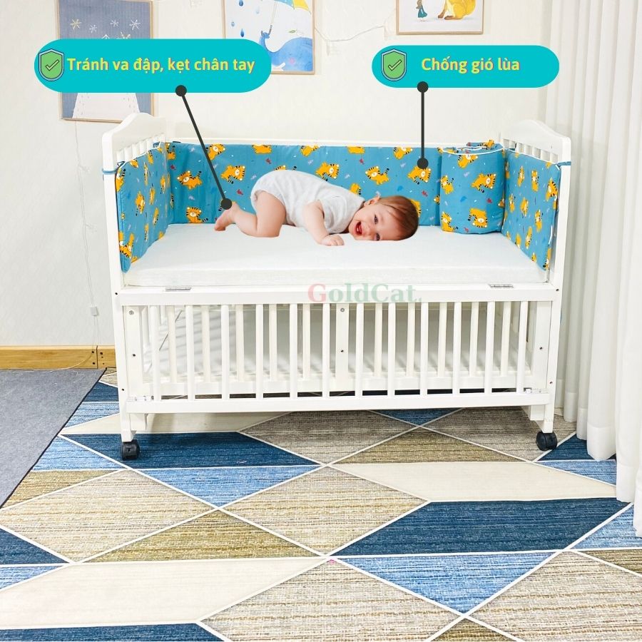 [HOT]Quây Cũi Cho bé GOLDCAT Thiết Kế 4 Tấm Thông Minh Dùng Cũi Trẻ Em, Trần Bông Êm Ái, Chất Liệu Cotton An Toàn Cho Bé