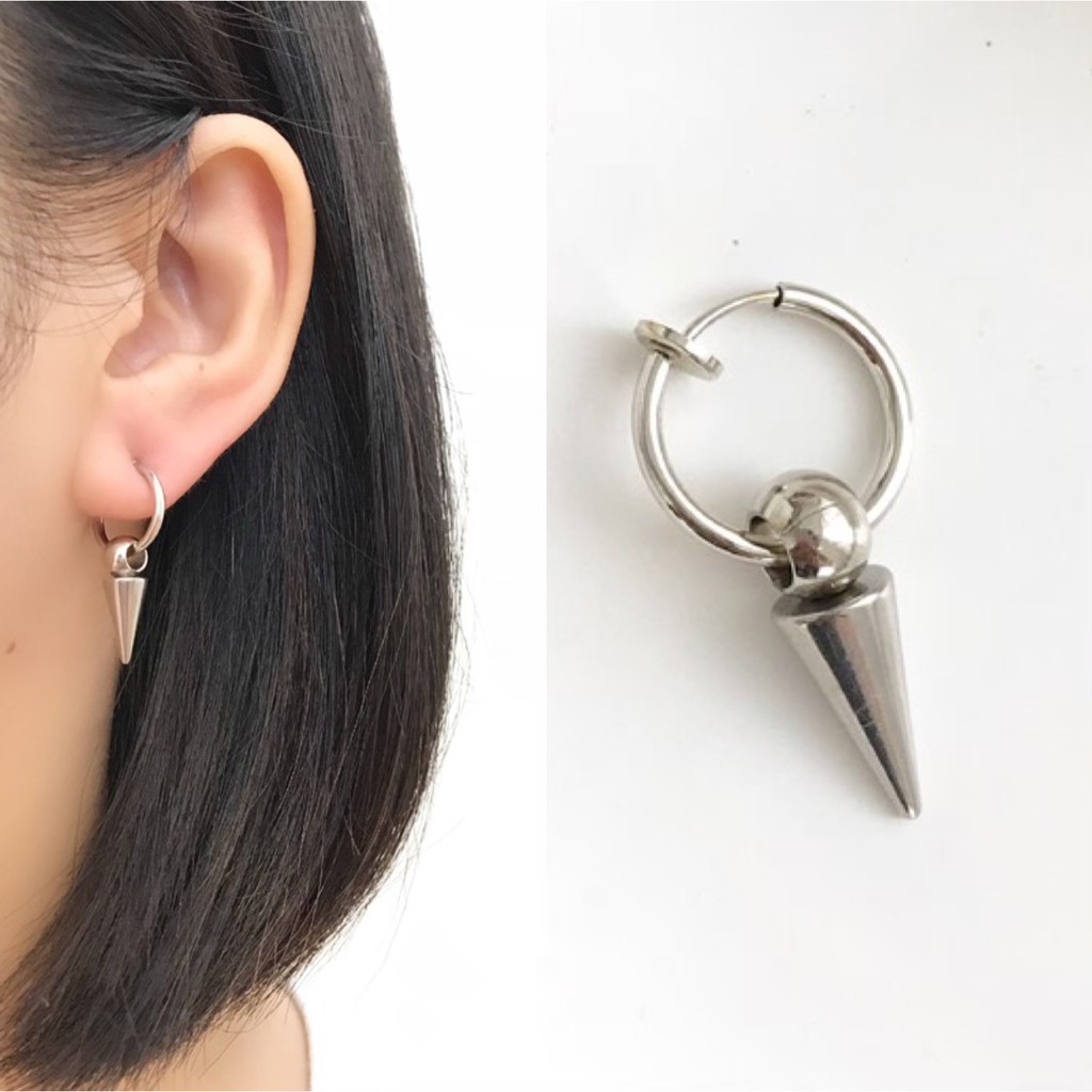Khuyên Kẹp Tai Titan 1 Mũi Nhọn Cá Tính - Khuyên Kẹp Tai Nam Nữ Unisex Bts Thép Y Tế Không Dị Ứng Không Cần Xỏ Lỗ