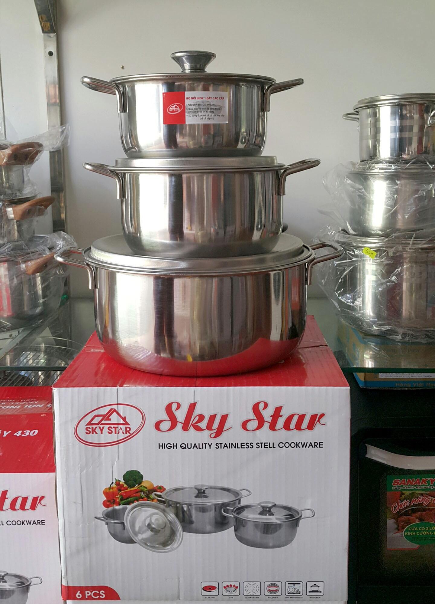 Bộ 3 Nồi Sky Star Chất Liệu Inox 430 - Sử Dụng Được Trên Mọi Loại Bếp Kể Cả Bếp Từ - 1 Đáy Cao Cấp An Toàn Cho Sức Khỏe. Đức Nhung Store